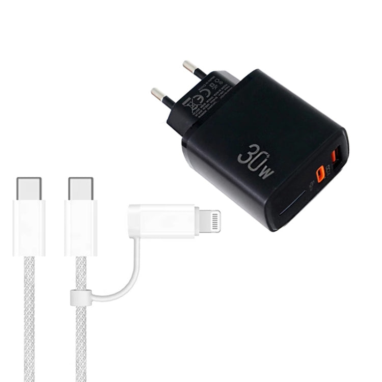 PD31 30W USB-C / Type-C + USB-A Charger with Type-C+8 Pin 2-in-1 Data Cable, EU Plug�������������...