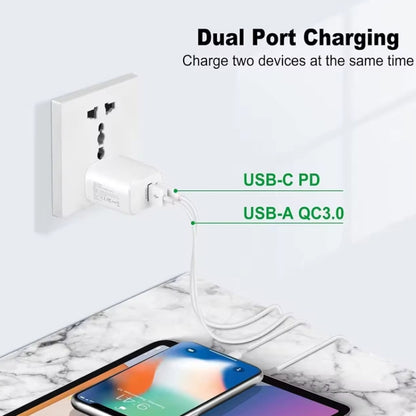 PD31 30W USB-C / Type-C + USB-A Charger with Type-C+8 Pin 2-in-1 Data Cable, EU Plug�������������...