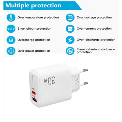 PD31 30W USB-C / Type-C + USB-A Charger with Type-C+8 Pin 2-in-1 Data Cable, EU Plug�������������...