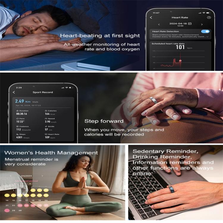 R10 SIZE 14 Smart Ring, Support Heart Rate / Blood Oxygen / Sleep / Multiple Sports Modes