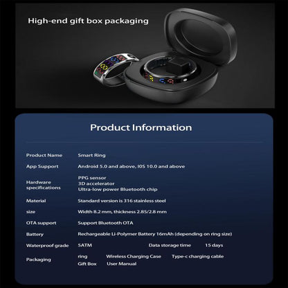 R12 SIZE 9 Smart Ring, Support Heart Rate / Blood Oxygen / Sleep / Multiple Sports Modes