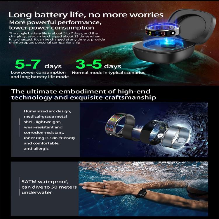 R12 SIZE 10 Smart Ring, Support Heart Rate / Blood Oxygen / Sleep / Multiple Sports Modes