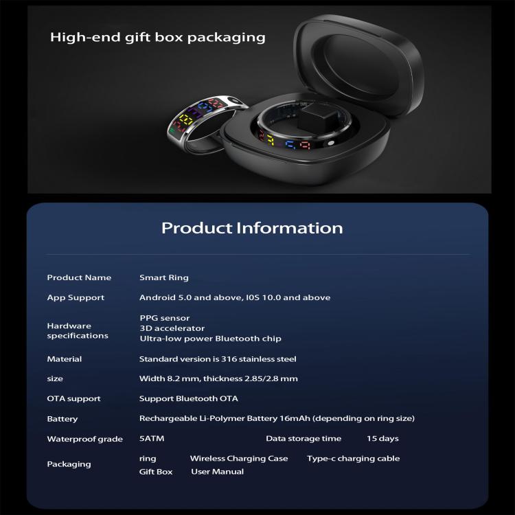 R12 SIZE 12 Smart Ring, Support Heart Rate / Blood Oxygen / Sleep / Multiple Sports Modes