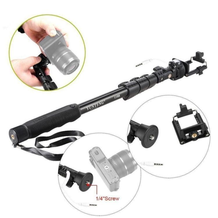 YUNTENG 1188 Retractable 3.5mm Wired Selfie Stick Monopod, YUNTENG 1188