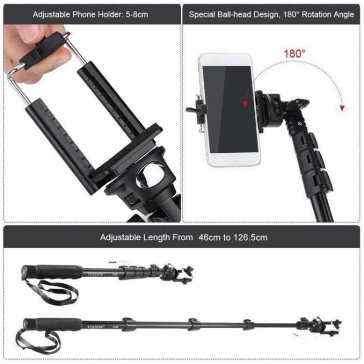 YUNTENG 1188 Retractable 3.5mm Wired Selfie Stick Monopod, YUNTENG 1188