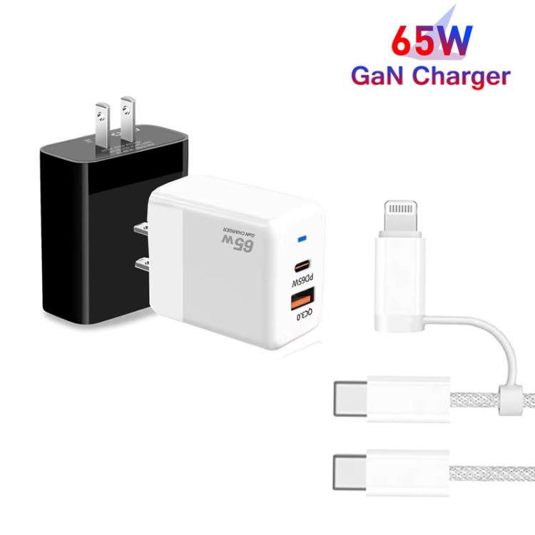 PD41 GaN PD 45W + USB Charger with USB-C to USB-C / 8 Pin Data Cable for iPhone, US Plug, US Plug