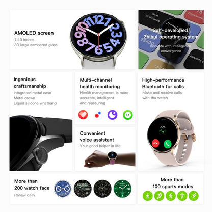Sense 6 1.43 AMOLED Screen IP68 Waterproof Bluetooth Call Smartwatch Supports Health Monitoring