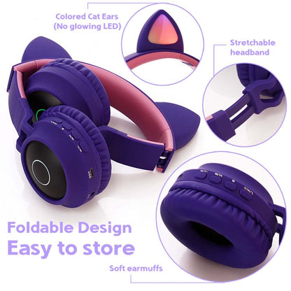 Cute Cat Ear Bluetooth 5.0 Headphones Foldable On-Ear Stereo Wireless Headset Headphone with Mic ...