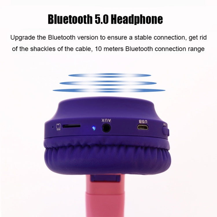 Cute Cat Ear Bluetooth 5.0 Headphones Foldable On-Ear Stereo Wireless Headset Headphone with Mic ...