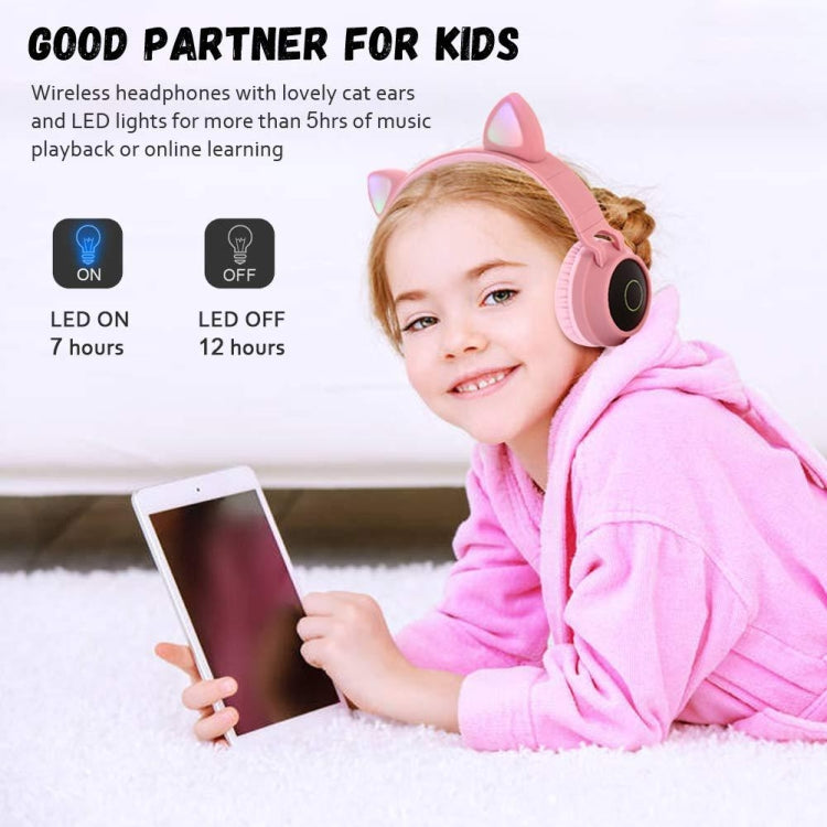 Cute Cat Ear Bluetooth 5.0 Headphones Foldable On-Ear Stereo Wireless Headset Headphone with Mic ...