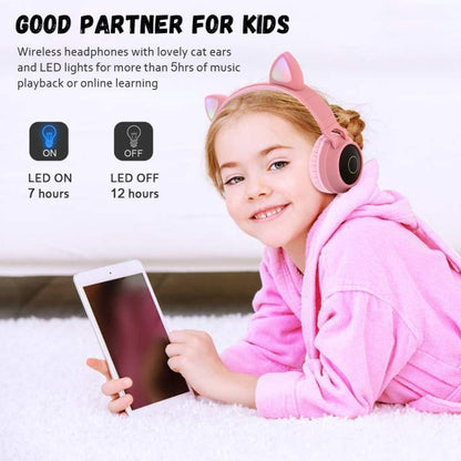 Cute Cat Ear Bluetooth 5.0 Headphones Foldable On-Ear Stereo Wireless Headset Headphone with Mic ...