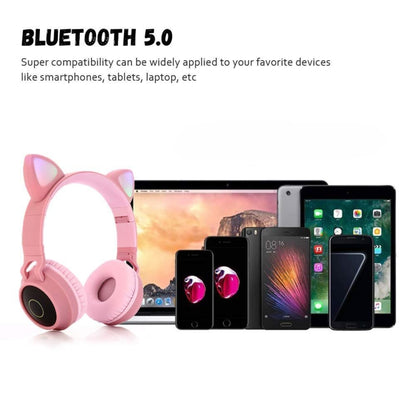 Cute Cat Ear Bluetooth 5.0 Headphones Foldable On-Ear Stereo Wireless Headset Headphone with Mic ...