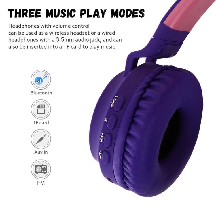 Cute Cat Ear Bluetooth 5.0 Headphones Foldable On-Ear Stereo Wireless Headset Headphone with Mic ...