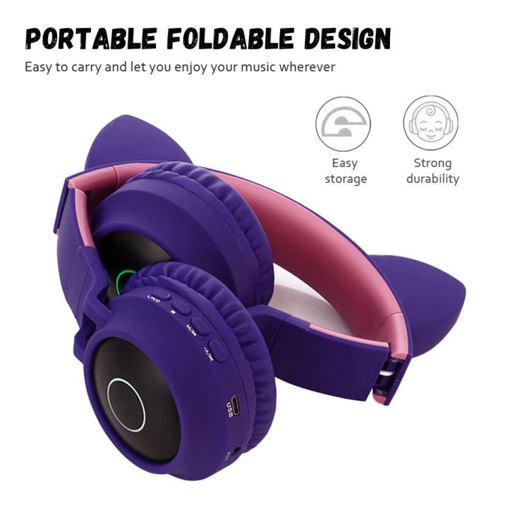 Cute Cat Ear Bluetooth 5.0 Headphones Foldable On-Ear Stereo Wireless Headset Headphone with Mic ...