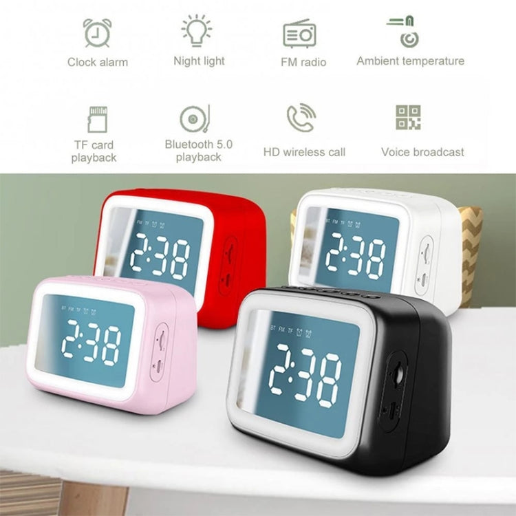 BT-511 Mini LED HD Mirror Bluetooth Speaker, Support 32GB TF Card & 3.5mm AUX & Dual Alarm Clock ...