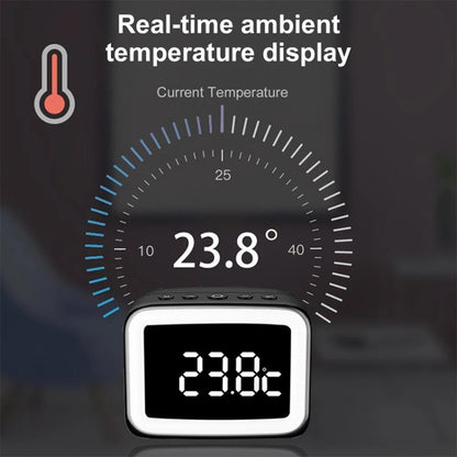 BT-511 Mini LED HD Mirror Bluetooth Speaker, Support 32GB TF Card & 3.5mm AUX & Dual Alarm Clock ...