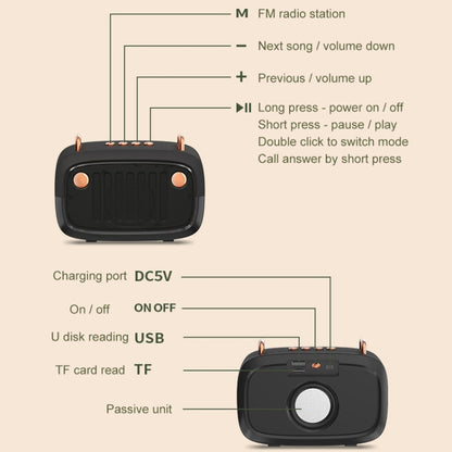 BS32D Wireless Bluetooth Speaker Cartoon Subwoofer Outdoor Card Portable Mini Speaker, Blue, Blac...