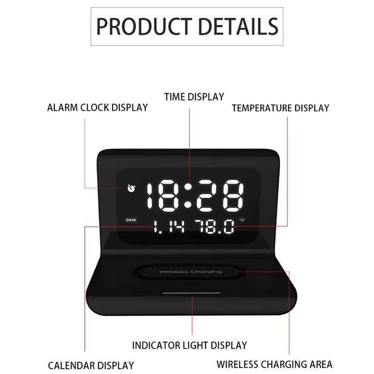 10W QI Universal Multi-function Mobile Phone Wireless Charger with Alarm Clock & Time / Calendar ...