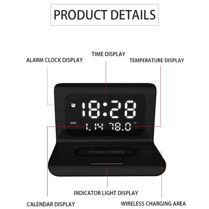 10W QI Universal Multi-function Mobile Phone Wireless Charger with Alarm Clock & Time / Calendar ...