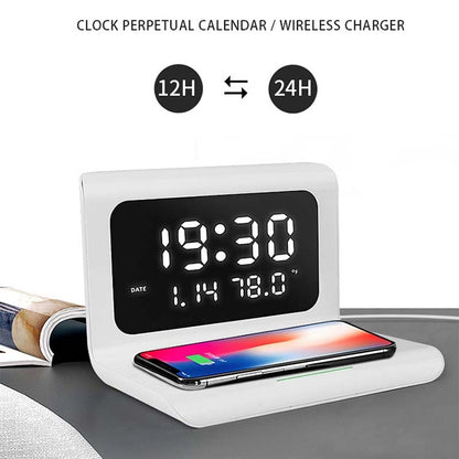 10W QI Universal Multi-function Mobile Phone Wireless Charger with Alarm Clock & Time / Calendar ...