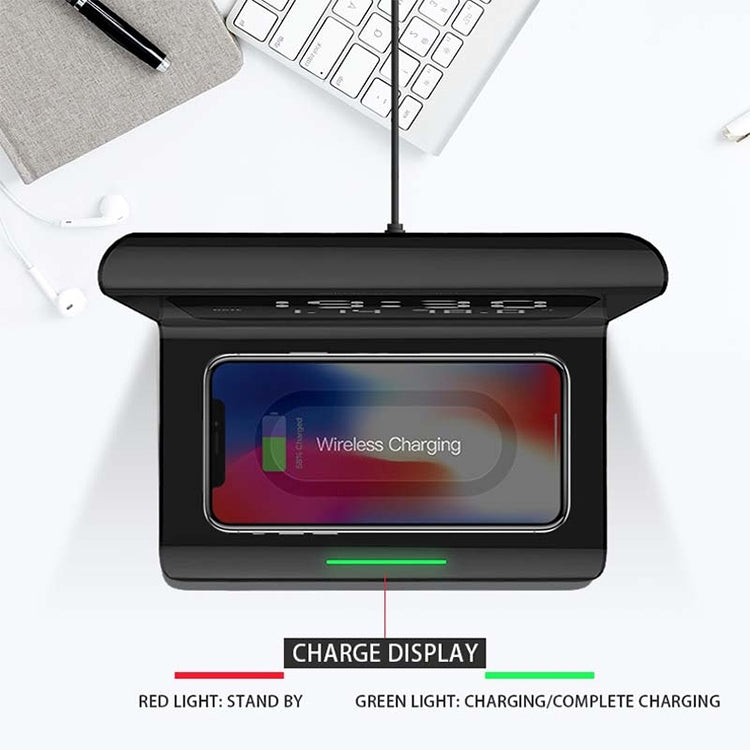 10W QI Universal Multi-function Mobile Phone Wireless Charger with Alarm Clock & Time / Calendar ...
