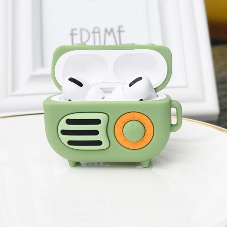2 PCS Retro Radio Shape Protective Cover Silicone Case for AirPods Pro, Green, Blue Gray���������...