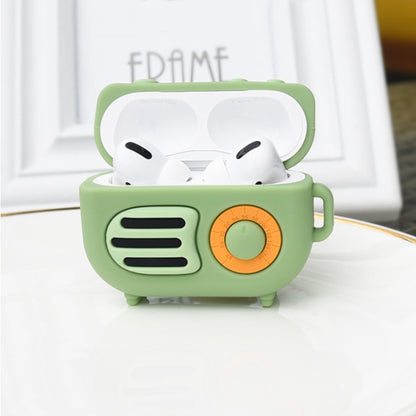 2 PCS Retro Radio Shape Protective Cover Silicone Case for AirPods Pro, Green, Blue Gray���������...