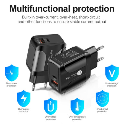 18W PD + QC 3.0 Fast Charge Travel Charger Power Adapter With LED Indication Function, EU Plug Bl...