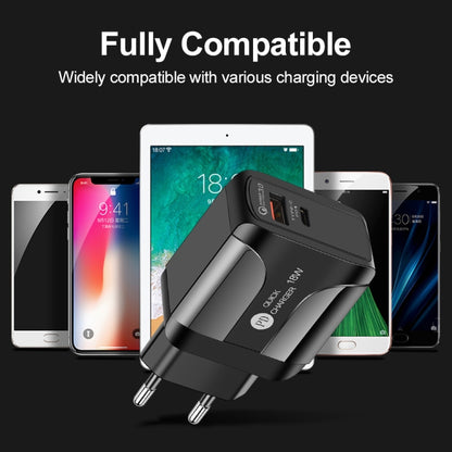 18W PD + QC 3.0 Fast Charge Travel Charger Power Adapter With LED Indication Function, EU Plug Bl...