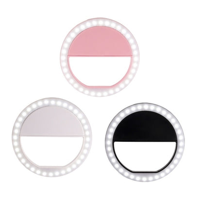 Ring-Shaped Mobile Phone Selfie Fill Light LED Flashlight For Live Photography, White, Black, Pink