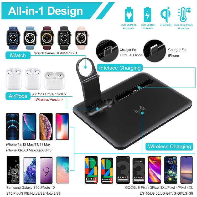 HQ-UD17 4 in 1 Wireless Charger Phone Holder Charging Base for iPhone, iWatch, AirPods and Other ...