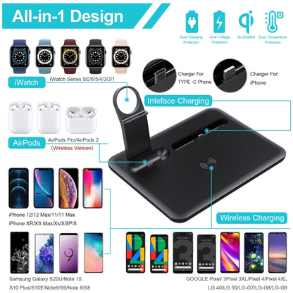 HQ-UD17 4 in 1 Wireless Charger Phone Holder Charging Base for iPhone, iWatch, AirPods and Other ...
