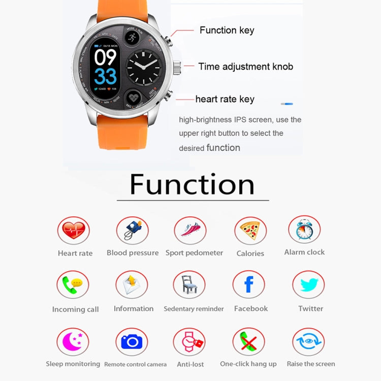 T3 Dual Display Smart Watch For Men IP68 Waterproof Fitness Bracelet 15 Days Standby Business Sma...