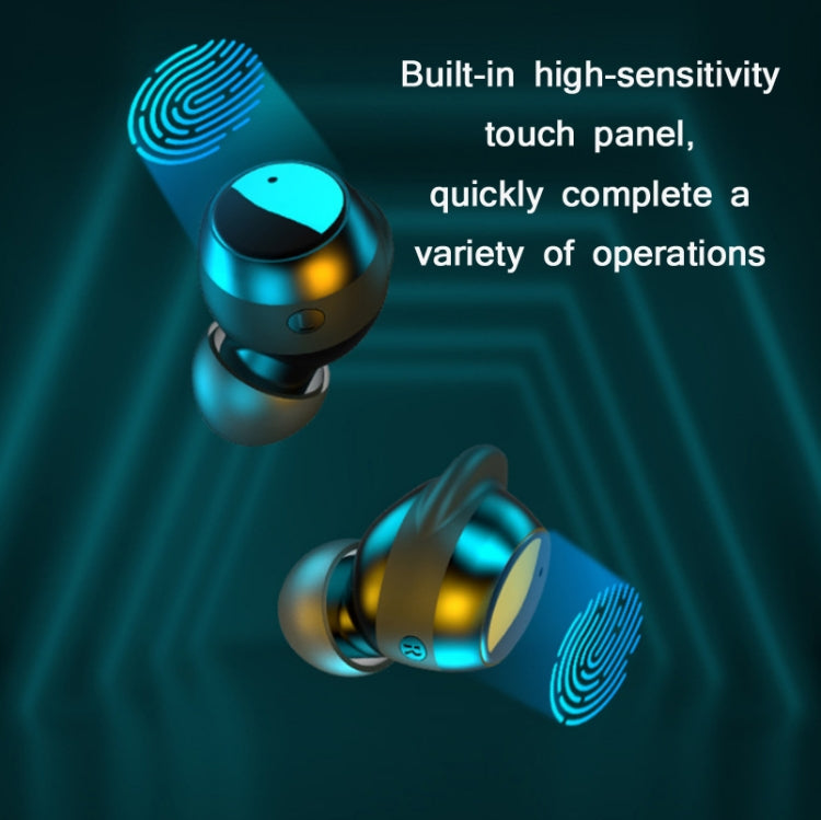 TWS-22 Bluetooth 5.0 In-Ear Sports Waterproof Noise Cancelling Touch Control Mini Headphones, Bla...