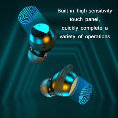 TWS-22 Bluetooth 5.0 In-Ear Sports Waterproof Noise Cancelling Touch Control Mini Headphones, Bla...