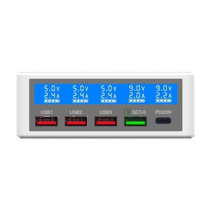 618 QC3.0 + PD20W + 3 x USB Ports Charger with Smart LCD Display,, EU Plug (Black), US Plug  (Bla...