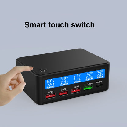 618 QC3.0 + PD20W + 3 x USB Ports Charger with Smart LCD Display,, EU Plug (Black), US Plug  (Bla...