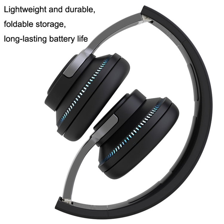 H2 Colorful Luminous Subwoofer Folding Retractable Card Wireless Bluetooth Headset, Black, Blue��...