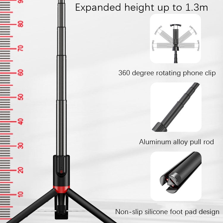Desktop Multi-Function Live 1.3m Tripod Portable Integrated Bluetooth Selfie Rod, Black Red, Blac...