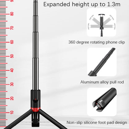 Desktop Multi-Function Live 1.3m Tripod Portable Integrated Bluetooth Selfie Rod, Black Red, Blac...