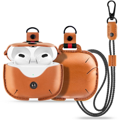 Earphone Cowhide Leather Sleeve Storage Box Protective Case with Lanyard, For AirPods Pro