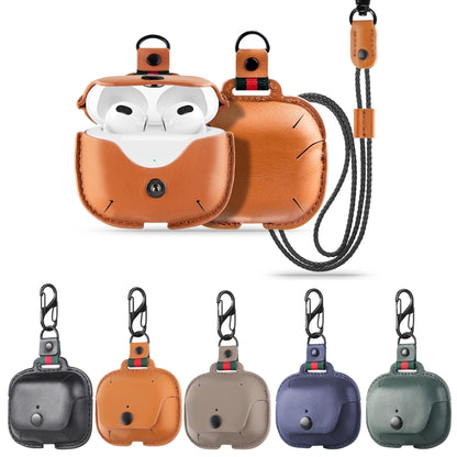Earphone Cowhide Leather Sleeve Storage Box Protective Case with Lanyard, For AirPods Pro