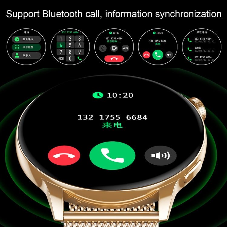 HD1 1.3 Inch AMOLED Screen Smart Watch with NFC Function, Gold Steel+Silicone Strap��������������...