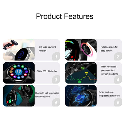 HD3 1.32 Inch Heart Rate Monitoring Smart Watch with Payment Function, Black Steel, Silver Steel�...
