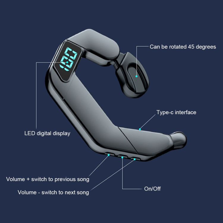 V19 Bone Conduction Digital Display Stereo Hanging Ear Sports Bluetooth Headset, V19 White, V19 P...