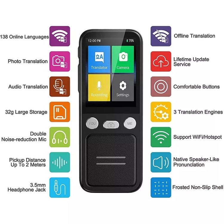 T16 Smart AI Translation Travel Translator Supports 138 Language Mutual Translation 14 Offline Tr...