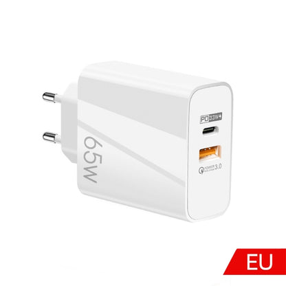 A502 65W USB-C/Type-C+USB Dual Port GaN Charger QC3.0 Laptop Universal Charger, EU Plug Black����...