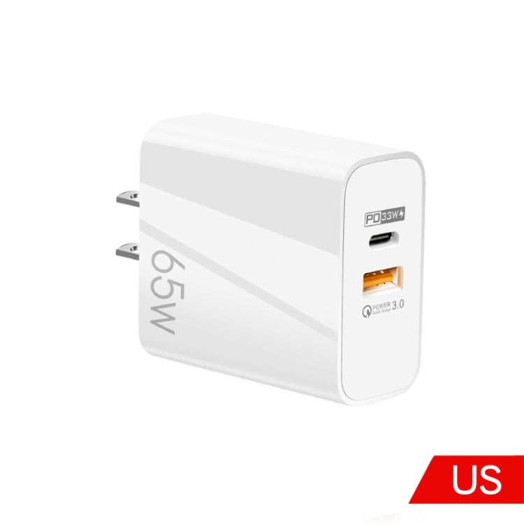 A502 65W USB-C/Type-C+USB Dual Port GaN Charger QC3.0 Laptop Universal Charger, EU Plug Black����...