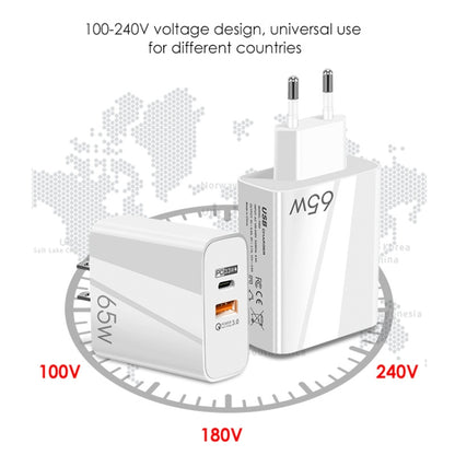 A502 65W USB-C/Type-C+USB Dual Port GaN Charger QC3.0 Laptop Universal Charger, EU Plug Black����...