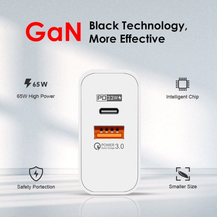 A502 65W USB-C/Type-C+USB Dual Port GaN Charger QC3.0 Laptop Universal Charger, EU Plug Black����...
